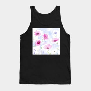 Pink flower Illustration with watercolor and pencil Tank Top